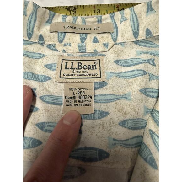 Mens Short Sleeve Fish Print L.L.Bean Button Down Shirt Size L / 100%cotton - Picture 3 of 8